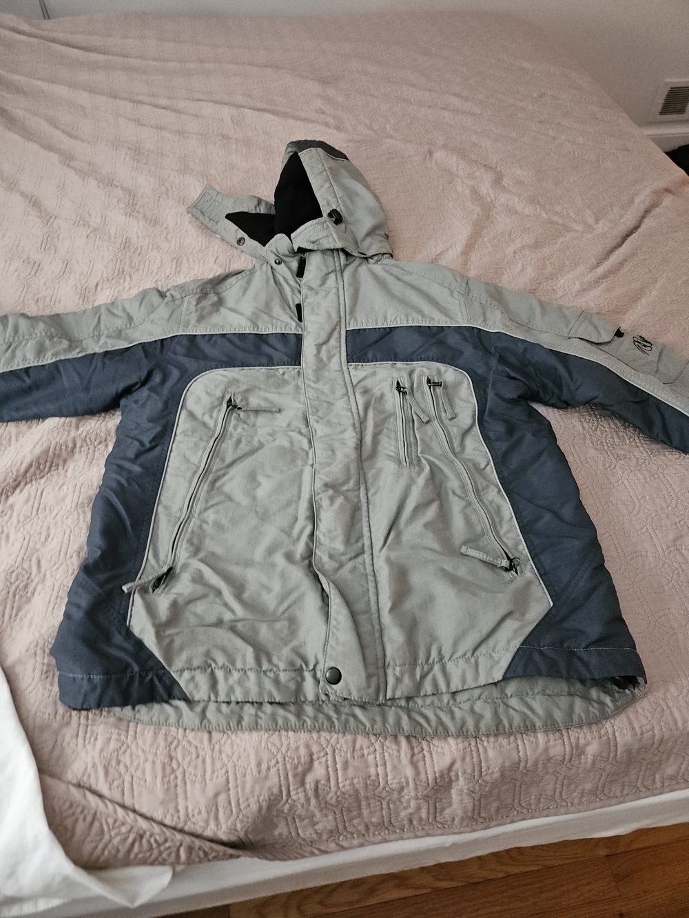 Men's Two-Tone Gray & Navy Hooded Winter Coat